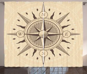 Штора ABAKUHAUS Compass Rustic, тема Морские исследования, универсальная тесьма для гостиной с петлями и крючками, 280 x 225 см, цвет: серо-коричневый Abakuhaus