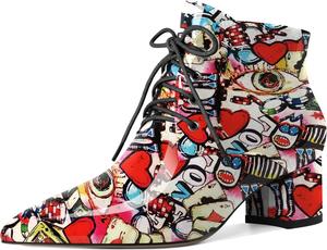 Женские ботильоны Eldof с низким массивным каблуком, зауженным носком и шнуровкой, удобные для ходьбы, Patent Multicolor