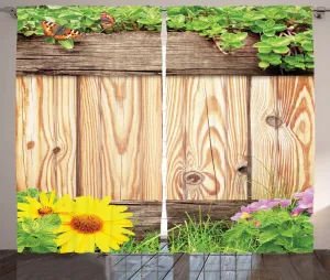 Деревянная штора ABAKUHAUS в деревенском стиле, садовая изгородь, бабочка, универсальная ленточная штора для гостиной с петлями и крючками, 280 x 225 см, желто-коричневый-зеленый Abakuhaus