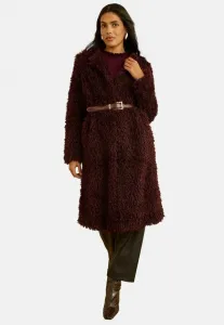 Зимнее пальто монгольское без воротника, прямого кроя Love & Roses, Berry Red