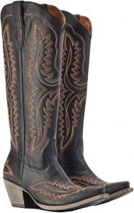 Женские ковбойские сапоги с острым носком, высокой толстой шпилькой и крупным дизайном в стиле вестерн Generic, Black Brown Line