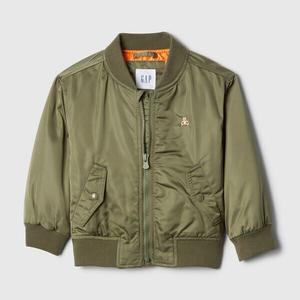 Утепленная куртка-бомбер с вышивкой в виде плюшевого мишки Gap, зеленый