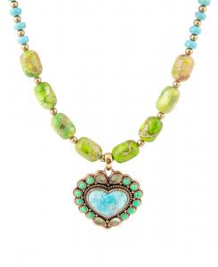 Подвеска Legacy Heart в форме сердца, салатово-зеленого и голубого цвета, с бирюзой и золотым кулоном Barse, Multi