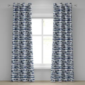 Штора на люверсах ABAKUHAUS Пальмы, гавайский узор с бумажными корабликами на фоне потертого морского волнения, декоративная, двухпанельная, 280 см x 175 см, цвет: синий, темно-синий, белый Abakuhaus