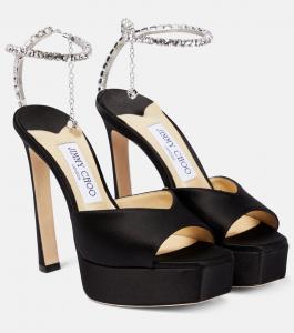 Украшенные атласные босоножки на платформе Saeda 125 Jimmy Choo, черный
