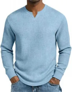 Мужская футболка-хенли с длинным рукавом и V-образным вырезом, Slim Fit