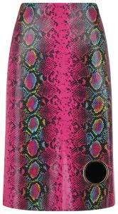 Юбка миди из кожи с принтом под питона от Versace, розовая