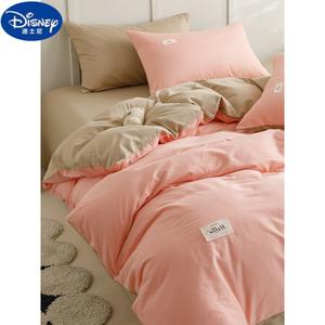 Disney Комплект постельного белья 4 предмета, 200x220 см, простыня, пододеяльник, 2 наволочки, цвет розовый + хаки, не линяет, не скатывается