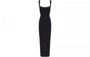 SKIMS Платье-комбинация с кружевом и бралеттом для уютного отдыха, цвет Оникс