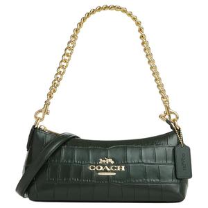 Сумка-багет Charlotte Leather, женская сумка, сумка через плечо золото и амазон грин COACH