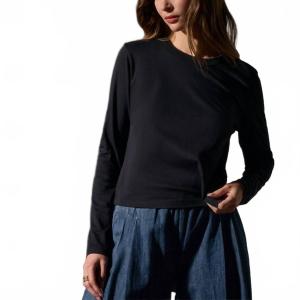 James Perse Хлопковая свободная футболка с длинным рукавом, насыщенного черного цвета