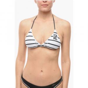 Двухцветный полосатый бикини-топ с треугольными чашечками Karl Lagerfeld, Black and White