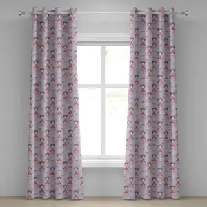 Штора на люверсах ABAKUHAUS Чаепитие, Милая принцесса с чашками, абстрактный цветочный фон, готический узор, декоративные двухпанельные шторы, 280 см x 175 см, цвет: фиолетовый, розовый, коралловый Abakuhaus
