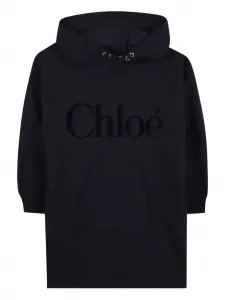 Платье с капюшоном и логотипом Chloé Kids, синий