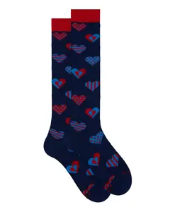 Мужские длинные синие хлопковые носки с рисунком в виде сердечек ко Дню святого Валентина. Gallo, мультиколор