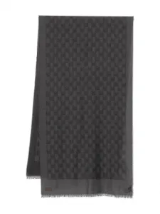 Шарф с бахромой и узором Canali, серый