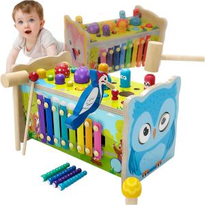 Деревянный сортировщик молоток-куб тарелки игра-головоломка блоки Монтессори Сова 7в1 Sferazabawek