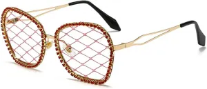 Женские солнцезащитные очки Melrose со стразами, модные, без линз, квадратные, с бриллиантами, сексуальные, для вечеринок, модель 1169, Red