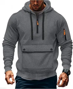 Толстовка с капюшоном для мужчин Big and Tall, флисовая, с карманами и четвертью молнией