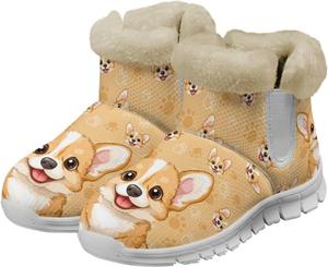 Женские ботинки на щиколотку JoyLamoria с принтом кошек и книг, зимние ботинки с антискользящей подошвой, с мемори-пеной, пушистые, низкие, для любителей кошек, водонепроницаемые и легкие, Corgi