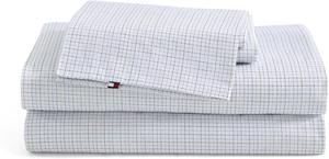Tommy Hilfiger Комплект постельного белья односпальный, голубая клетка, 100% хлопковый перкаль: простыня, натяжная простыня, наволочка.