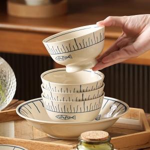 Ceramics Набор керамических чаш для риса с подглазурным покрытием, стильные миски и тарелки 2025, комбинация для лапши и супа, 4,6-дюймовые чаши с золотой глазурью - набор из 10 штук