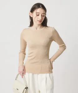 Вязаный свитер из ребристого трикотажа с круглым вырезом из шелка United Arrows, цвет Beige