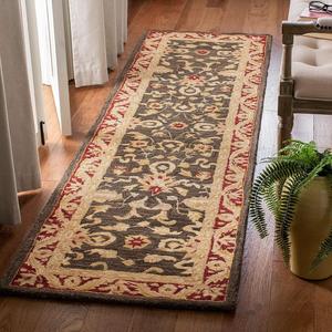 Ковер-дорожка SAFAVIEH, 69 x 366 см, Anatolia Collection, Charcoal & Red, ручной работы традиционный восточный из шерсти, идеально для помещений с высокой проходимостью в гостиной, спальне (AN548B)