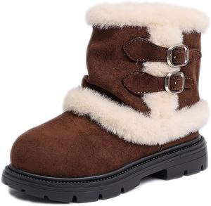 Детские зимние плюшевые теплые сапоги с меховой подкладкой, замшевые, средние по голенище, с боковой молнией XinYiQu, Coffee