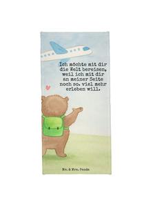 Mr. & Mrs. Panda Пляжное полотенце с изображением медведя и самолета, а также надписью белого цвета