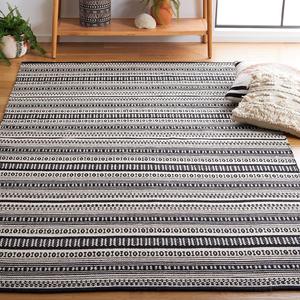 Ковер SAFAVIEH, 122 x 183 см, Montauk Collection, Black & Ivory, плоское плетение в стиле фермерский дом бохо полоска, хлопок, простой уход, идеально для помещений с высокой проходимостью: прихожая, гостиная, спальня (MTK729Z)