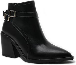 Женские западные ботильоны с острым носком, пряжкой и молнией, с высокой массивной застежкой и утолщенным каблуком, стильные короткие ботинки JOEUSTY, Black