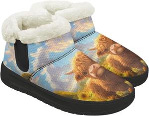 Женские зимние сапоги до середины голени с утепленным плюшевым воротником, теплые, удобные, зимние ботинки с противоскользящей подошвой для походов на открытом воздухе Chririnla, Sunflower Highland Cattle