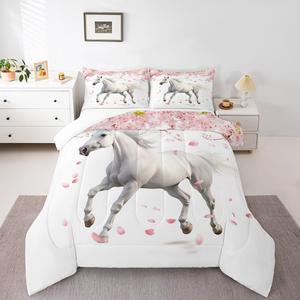 Erosebridal Комплект постельного белья Horse Full с 3D принтом скачущих лошадей и вишневым цветом в деревенском стиле, Multi 03