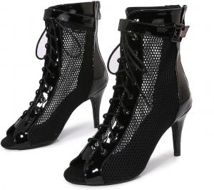 Женские ботильоны на высоком каблуке с застежкой на шнуровку и молнией denova, удобные танцевальные туфли для латинских танцев, сальсы и бальных танцев Denova's, Black Outdoor