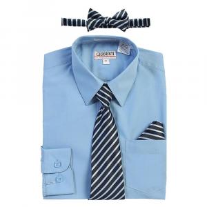 Детская классическая рубашка с длинными рукавами Gioberti + галстук в полоску, галстук-бабочка и носовой платок, цвет Sky Blue