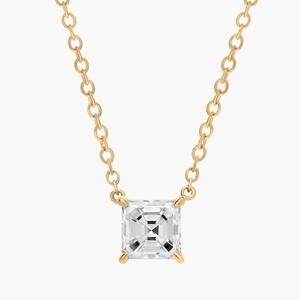 Подвеска с бриллиантом-солитером Asscher Cut из 14-каратного желтого золота (3/4 карата Tw. - HI / SI1-SI2) Blue Nile