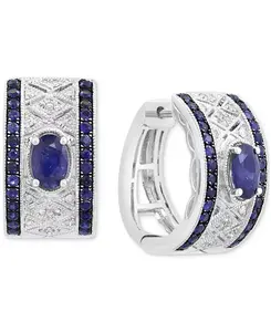 Серьги-Кольца Huggie Hoops Effy с синими сапфирами (1-5/8 карата) и бриллиантами (1/5 карата) из стерлингового серебра (также доступны с рубинами) Effy Collection, sapphire