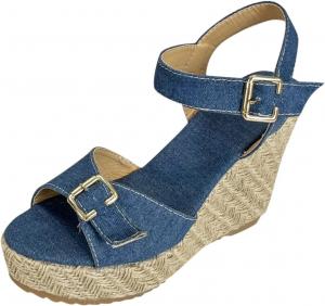 Generic Женские джинсовые синие платформенные босоножки с высокой шпилькой для невысоких девушек, джинсовая пряжка, декоративные эспадрильи на танкетке