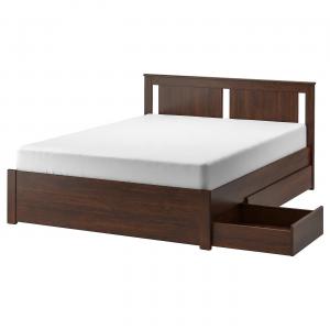 Каркас кровати с 4 ящиками для хранения SONGESAND IKEA, 150x200 см, цвет brown/luröy