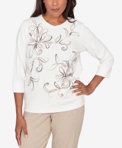 Женская футболка Comfort & Joy с цветочной вышивкой и круглым вырезом Alfred Dunner, Ivory