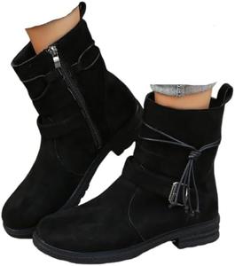 Женские ковбойские ботильоны с широким полноразмерным носком, боковой молнией и ремешком с пряжкой, массивный каблук, осень-зима Generic, B