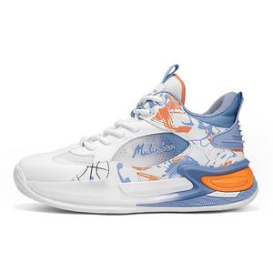 Амортизирующие и дышащие высокие винтажные баскетбольные кроссовки для мужчин Mulinsen, White Blue Orange