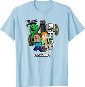 Футболка с круглым логотипом группы персонажей Minecraft, синяя