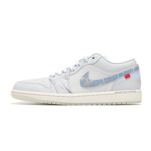 Детские баскетбольные кроссовки Air 1 Distressed Denim низкие синие устойчивые к истиранию и скольжению Jordan, светло-серый