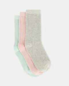 Набор из 3 девичьих ребристых носков с люрексом Cotton Juice, многоцветный