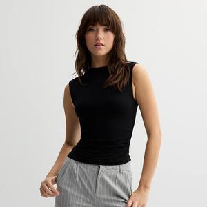 Юниорский топ SO без рукавов с воротником-стойкой и рюшами, черный