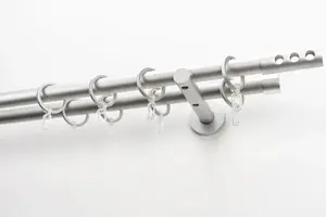 Карниз для штор GARESA "EASY", 2 направляющие, желаемая длина, комплект для штор, выдвижной, торцевая заглушка. с 3 отверстиями, алюминий, с кольцами 64х340 см, Ø 20 мм, цвет silberfarben