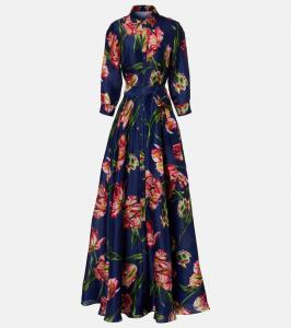 Платье из газа с цветочным принтом Carolina Herrera, Dark Navy Multi