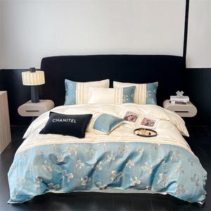 Комплект постельного белья Muji Light luxury 2.0, 4 предмета, 220х240/245х265 см, молочный/голубой/бант